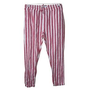 Onia Ella Linen Cotton Blend Cuffed Striped Pants Red & White Women’s Sz Medium